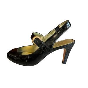 Circa Joan & David Snake Embossed Patent Leather Mary Jane Heels 6.5